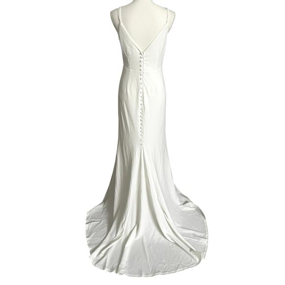LULUS Elegant White Crepe‎ Mermaid Dress Minimalist Gown Button-Back Detail-Sz M - Picture 6 of 9